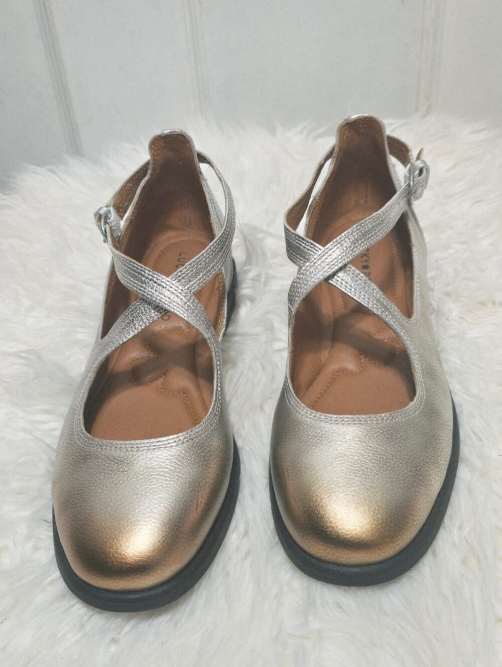 Lucky Brand Necia Women's Mary Jane Flat Metallic Silver Shoe Size 7M. NWOT